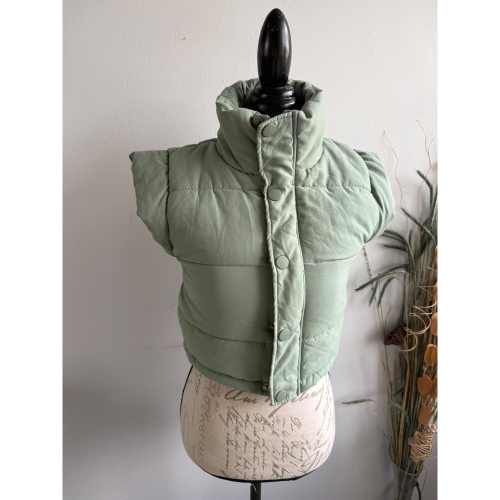 For Love & Lemons Sage Green Cropped Puffer Vest XS Funnel Neck Quilted Padded
